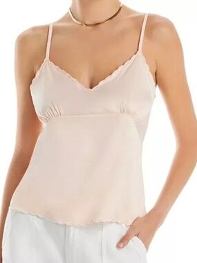 NWT AQUA Scalloped V-Neck Tank Blush Satin Spaghetti Straps Size Large